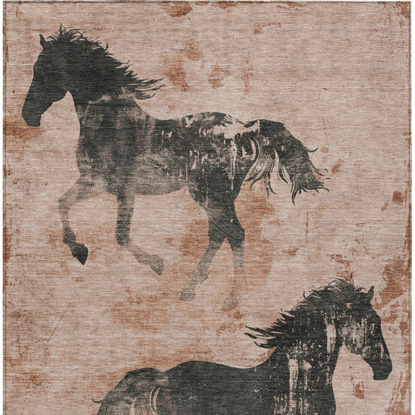 Homeroots 3' X 5' Horse Design Washable Area Rug - Stylish Indoor Outdoor Accent For Home & Patio Spaces Paprika Polyester 618664