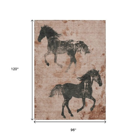Homeroots 3' X 5' Horse Design Washable Area Rug - Stylish Indoor Outdoor Accent For Home & Patio Spaces Paprika Polyester 618664