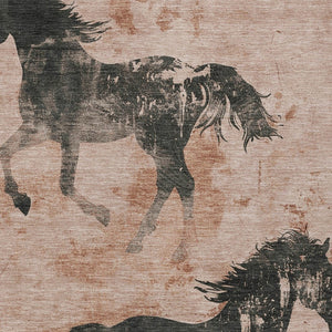 Homeroots 3' X 5' Horse Design Washable Area Rug - Stylish Indoor Outdoor Accent For Home & Patio Spaces Paprika Polyester 618664