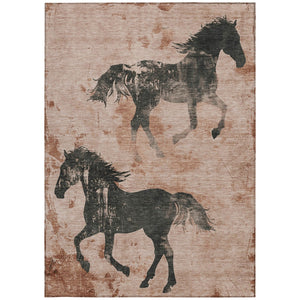 Homeroots 3' X 5' Horse Design Washable Area Rug - Stylish Indoor Outdoor Accent For Home & Patio Spaces Paprika Polyester 618666