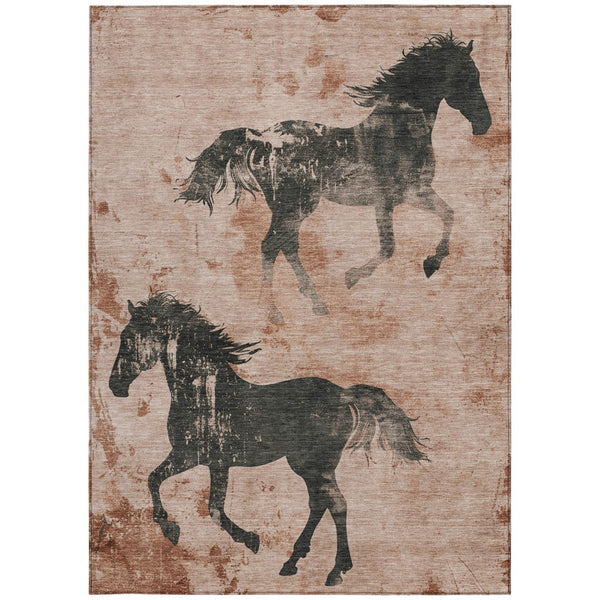Homeroots 3' X 5' Horse Design Washable Area Rug - Stylish Indoor Outdoor Accent For Home & Patio Spaces Paprika Polyester 618666