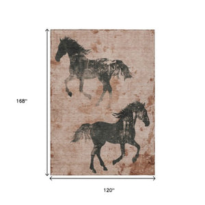 Homeroots 3' X 5' Horse Design Washable Area Rug - Stylish Indoor Outdoor Accent For Home & Patio Spaces Paprika Polyester 618666