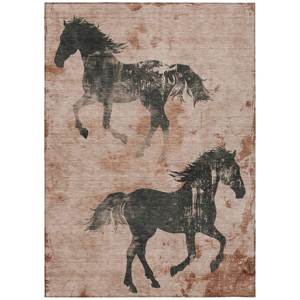 HomeRoots 5' Rustic Horse Motif Indoor Outdoor Area Rug in Warm Rust and Charcoal - Durable and Washable Decor 10' X 14' 618666