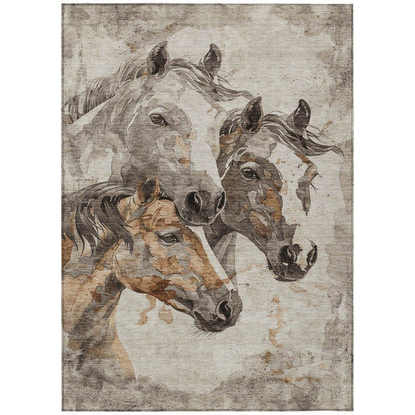HomeRoots 5' Stylish Beige and Gray Horse Area Rug – Washable, Durable, Perfect for Indoor and Outdoor Spaces 5' X 8' 618668