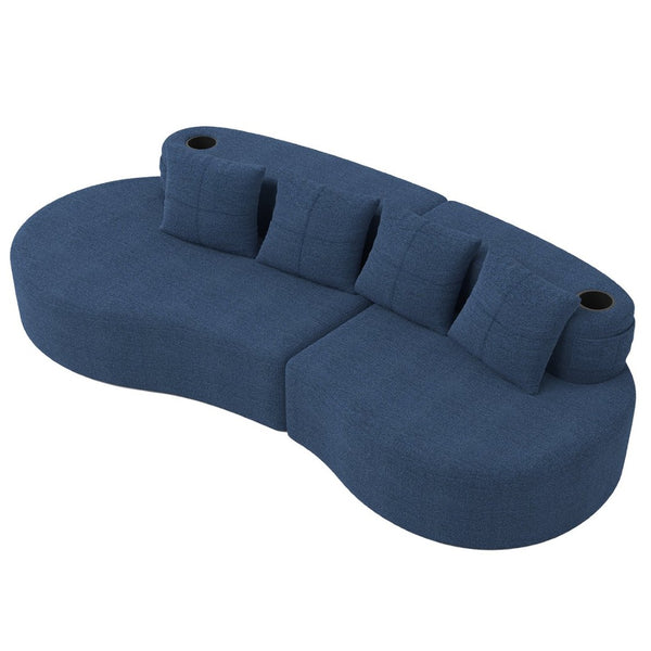 English Elm Modern Half Moon Chenille Sectional Three Seat Curved Sofa for Living Room or Apartment Navy W395P435340