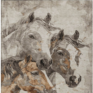 HomeRoots 5' Stylish Beige and Gray Horse Area Rug – Washable, Durable, Perfect for Indoor and Outdoor Spaces 8' X 10' 618670
