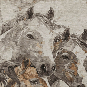 HomeRoots 5' Stylish Beige and Gray Horse Area Rug – Washable, Durable, Perfect for Indoor and Outdoor Spaces 9' X 12' 618671