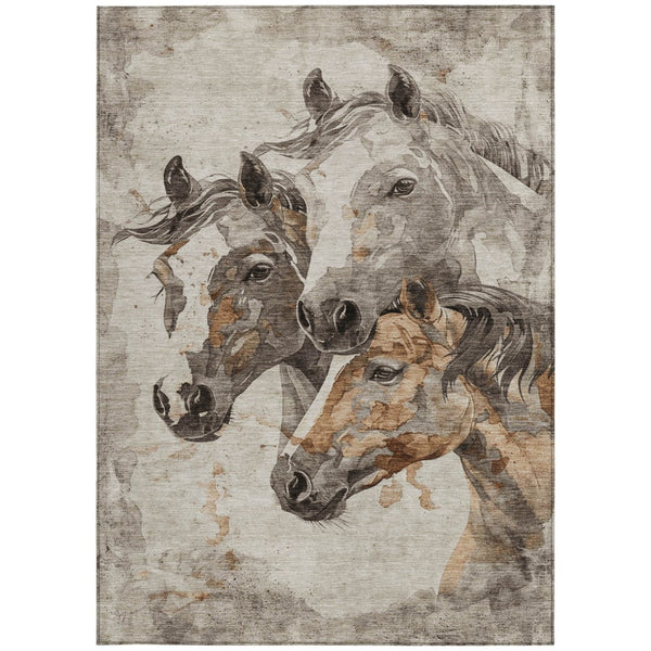 HomeRoots 5' Stylish Beige and Gray Horse Area Rug – Washable, Durable, Perfect for Indoor and Outdoor Spaces 10' X 14' 618672