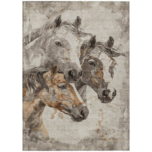 HomeRoots 5' Stylish Beige and Gray Horse Area Rug – Washable, Durable, Perfect for Indoor and Outdoor Spaces 10' X 14' 618672
