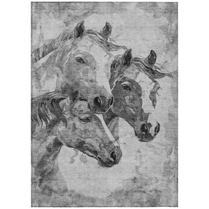HomeRoots 5' Gray and Silver Horse Area Rug - Durable, Washable Indoor/Outdoor Design for Stylish Spaces 5' X 8' 618674