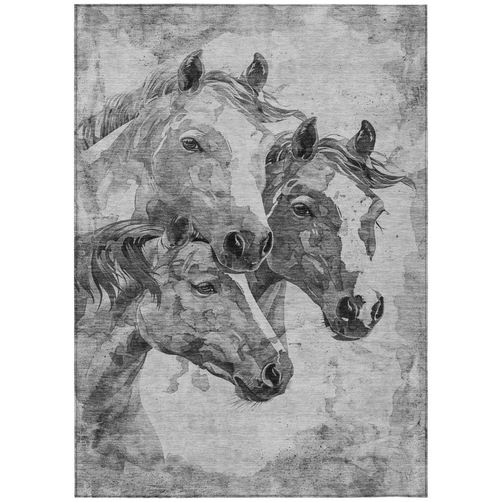 HomeRoots 5' Gray and Silver Horse Area Rug - Durable, Washable Indoor/Outdoor Design for Stylish Spaces 10' X 14' 618678