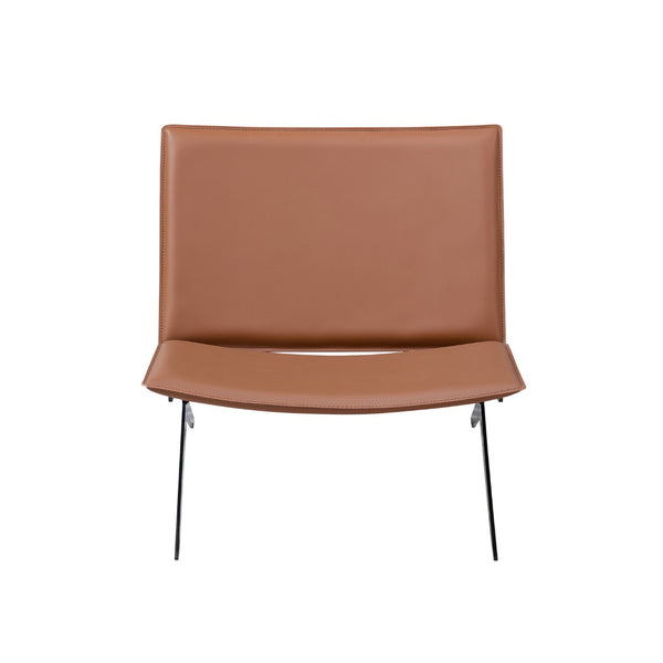 English Elm Modern Saddle Leather Accent Chair Curved Back Matte Iron Legs Compact Seating Brown W2085P399093