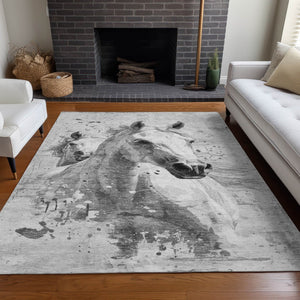 Homeroots 3' X 5' Stylish Horse Washable Indoor Outdoor Area Rug For High Traffic Spaces And Easy Maintenance Gray Polyester 618682
