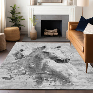 Homeroots 3' X 5' Stylish Horse Washable Indoor Outdoor Area Rug For High Traffic Spaces And Easy Maintenance Gray Polyester 618683