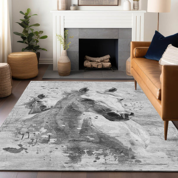 Homeroots 3' X 5' Stylish Horse Washable Indoor Outdoor Area Rug For High Traffic Spaces And Easy Maintenance Gray Polyester 618684