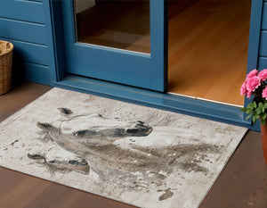 Homeroots 3' X 5' Stylish Horse Washable Indoor Outdoor Area Rug For High Traffic Spaces And Easy Maintenance Ivory Polyester 618685