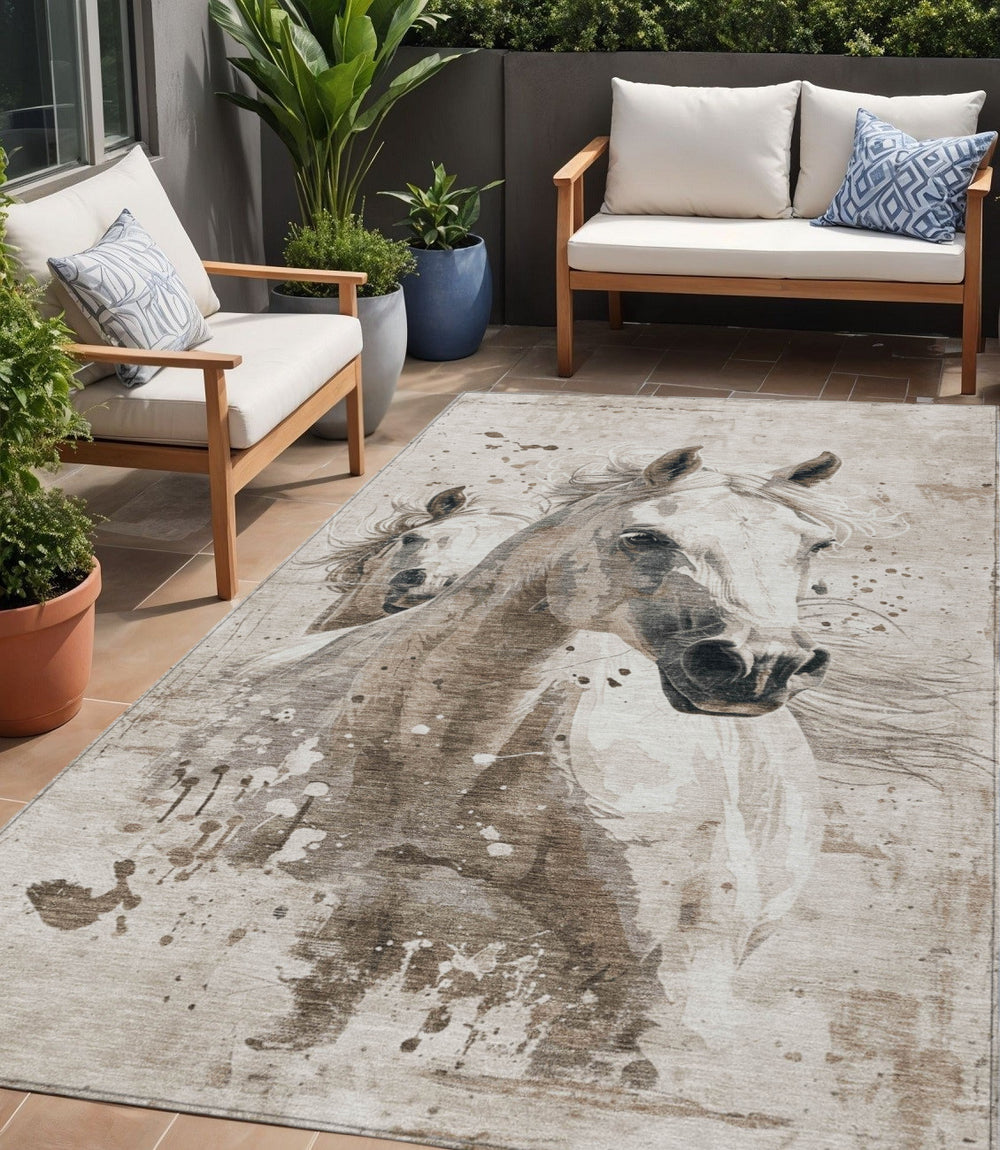 Homeroots 3' X 5' Stylish Horse Washable Indoor Outdoor Area Rug For High Traffic Spaces And Easy Maintenance Ivory Polyester 618686
