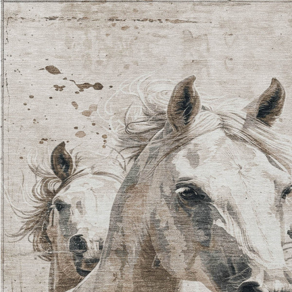 Homeroots 3' X 5' Stylish Horse Washable Indoor Outdoor Area Rug For High Traffic Spaces And Easy Maintenance Ivory Polyester 618686