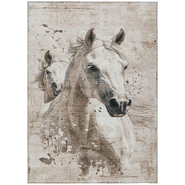HomeRoots 9' X 12' Horse Washable Area Rug – Elegant Ivory & Gray Design for Indoor Comfort & Outdoor Durability 618689