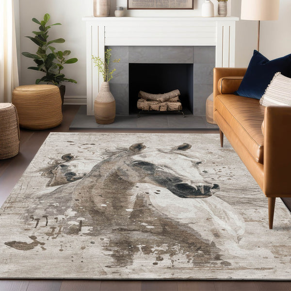 Homeroots 3' X 5' Stylish Horse Washable Indoor Outdoor Area Rug For High Traffic Spaces And Easy Maintenance Ivory Polyester 618689