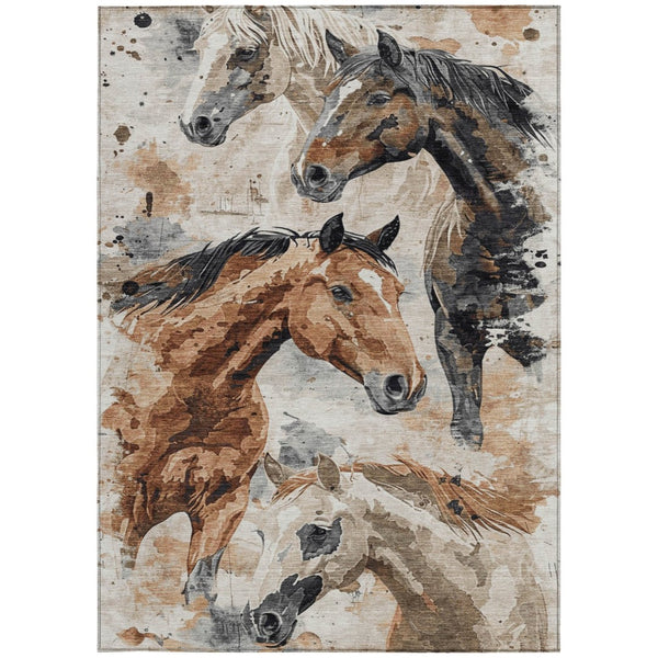 HomeRoots 5' Durable Indoor Outdoor Area Rug with Charming Horse Motif – Stylish, Washable, and Versatile 5' X 8' 618692