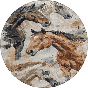 HomeRoots 5' Durable Indoor Outdoor Area Rug with Charming Horse Motif – Stylish, Washable, and Versatile 8' Round 618693