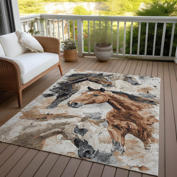 HomeRoots 5' Durable Indoor Outdoor Area Rug with Charming Horse Motif – Stylish, Washable, and Versatile 9' X 12' 618695