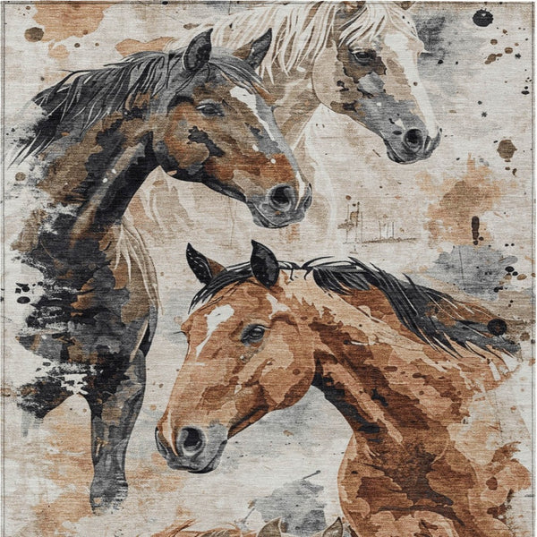 HomeRoots 5' Durable Indoor Outdoor Area Rug with Charming Horse Motif – Stylish, Washable, and Versatile 10' X 14' 618696