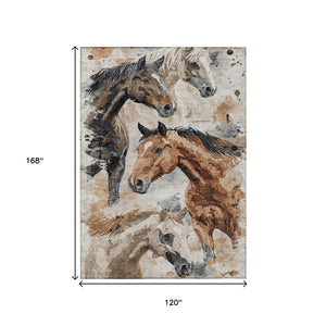HomeRoots 5' Durable Indoor Outdoor Area Rug with Charming Horse Motif – Stylish, Washable, and Versatile 10' X 14' 618696