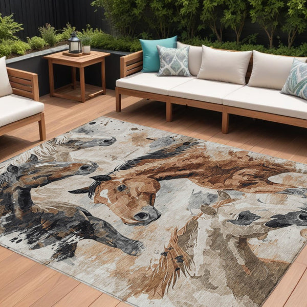 HomeRoots 5' Durable Indoor Outdoor Area Rug with Charming Horse Motif – Stylish, Washable, and Versatile 10' X 14' 618696