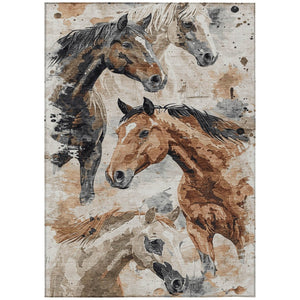 HomeRoots 5' Durable Indoor Outdoor Area Rug with Charming Horse Motif – Stylish, Washable, and Versatile 10' X 14' 618696