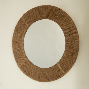 English Elm 24'' Breeza Mirror Hand‑Woven Hemp Frame Round Bamboo Wall Mirror Earth Yellow Rustic Chic Decor W2615P346490