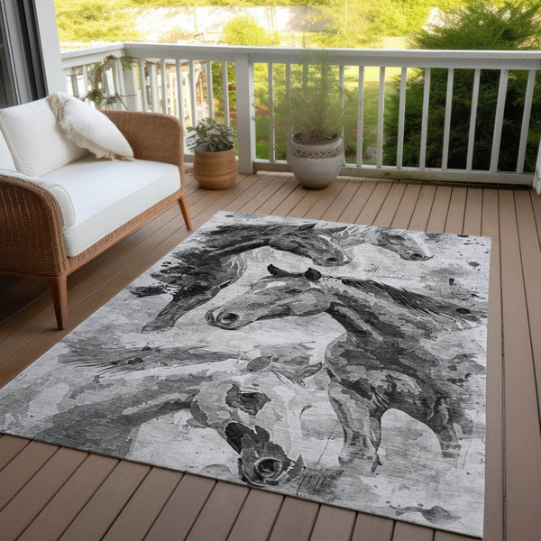 HomeRoots 5' Gray And Silver Horse Area Rug – Durable, Washable Design for Indoor/Outdoor Charm & Style 5' X 8' 618698