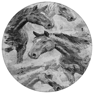 HomeRoots 5' Gray And Silver Horse Area Rug – Durable, Washable Design for Indoor/Outdoor Charm & Style 8' Round 618699