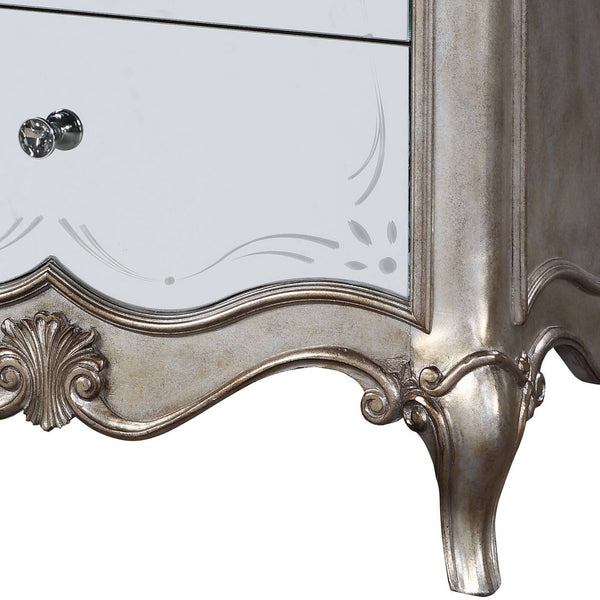 English Elm Esteban Antique Champagne Nightstand with Mirrored Fronts, Felt-Lined Drawer, Crystal Knobs B2726P257373