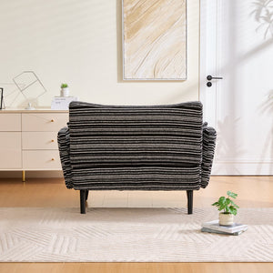 English Elm Modern tufted two-seater sofa with boucle upholstery, tapered legs, storage pockets and plush comfort for small spaces and offices Black W395P376591