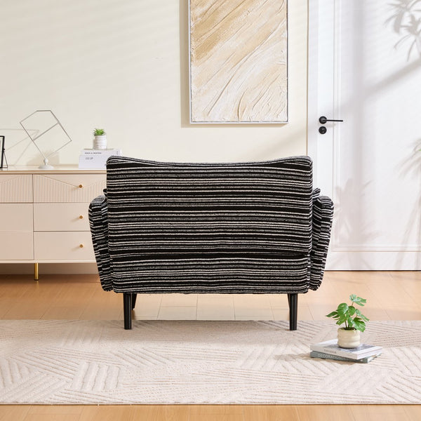 English Elm Modern tufted two-seater sofa with boucle upholstery, tapered legs, storage pockets and plush comfort for small spaces and offices Black W395P376591