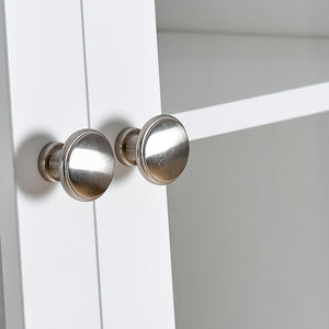 English Elm 67" Tall Pantry Cabinet with Glass Doors & Drawer, 67" White MDF Tall Kitchen Storage Cupboard W3417P321849