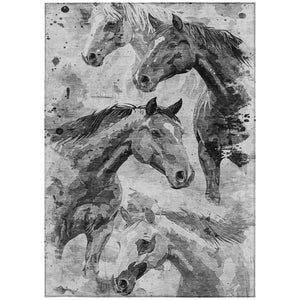 HomeRoots 5' Gray And Silver Horse Area Rug – Durable, Washable Design for Indoor/Outdoor Charm & Style 8' X 10' 618700