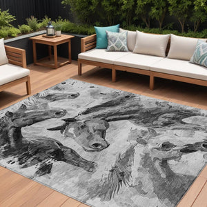 HomeRoots 5' Gray And Silver Horse Area Rug – Durable, Washable Design for Indoor/Outdoor Charm & Style 8' X 10' 618700