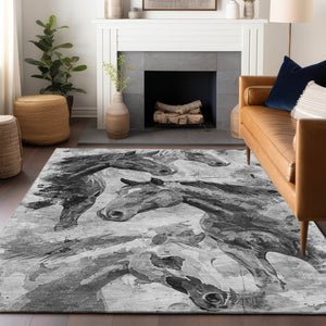 HomeRoots 5' Gray And Silver Horse Area Rug – Durable, Washable Design for Indoor/Outdoor Charm & Style 8' X 10' 618700