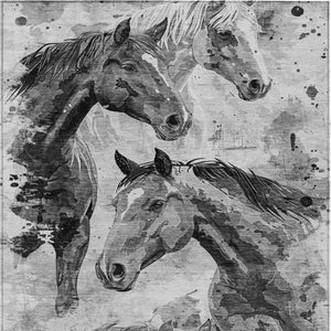 HomeRoots 9' X 12' Gray and Silver Horse Area Rug – Washable, Durable for Indoor/Outdoor Use, Stylish & Easy Care 618701