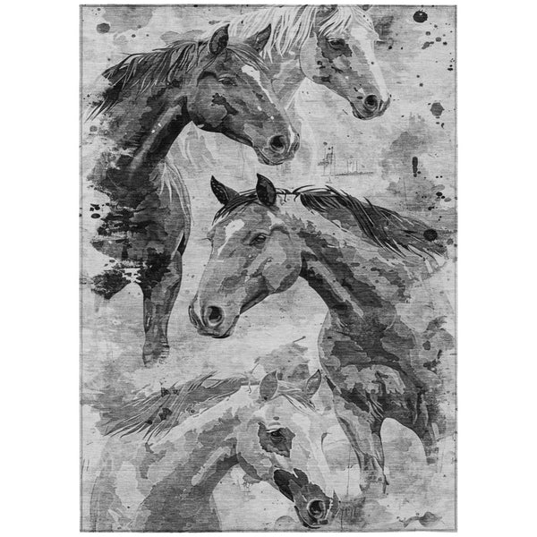 HomeRoots 5' Gray And Silver Horse Area Rug – Durable, Washable Design for Indoor/Outdoor Charm & Style 10' X 14' 618702