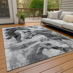 HomeRoots 5' Gray And Silver Horse Area Rug – Durable, Washable Design for Indoor/Outdoor Charm & Style 10' X 14' 618702