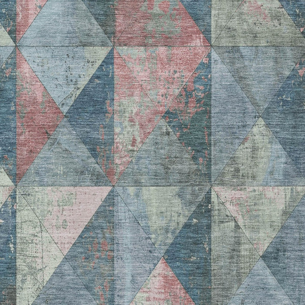 Homeroots 3' Stylish Geometric Washable Area Rug For Indoor & Outdoor Use – Durable, Stain-resistant Design Denim Polyester 618703