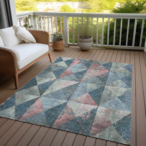 Homeroots 3' Stylish Geometric Washable Area Rug For Indoor & Outdoor Use – Durable, Stain-resistant Design Denim Polyester 618704