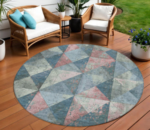 Homeroots 3' Stylish Geometric Washable Area Rug For Indoor & Outdoor Use – Durable, Stain-resistant Design Denim Polyester 618705