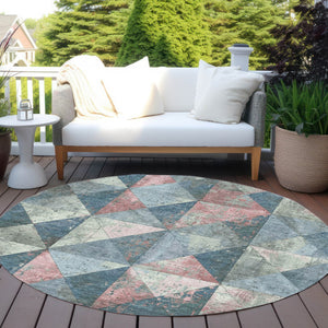 Homeroots 3' Stylish Geometric Washable Area Rug For Indoor & Outdoor Use – Durable, Stain-resistant Design Denim Polyester 618705