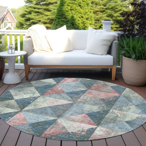 Homeroots 3' Stylish Geometric Washable Area Rug For Indoor & Outdoor Use – Durable, Stain-resistant Design Denim Polyester 618705