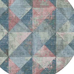 Homeroots 3' Stylish Geometric Washable Area Rug For Indoor & Outdoor Use – Durable, Stain-resistant Design Denim Polyester 618705